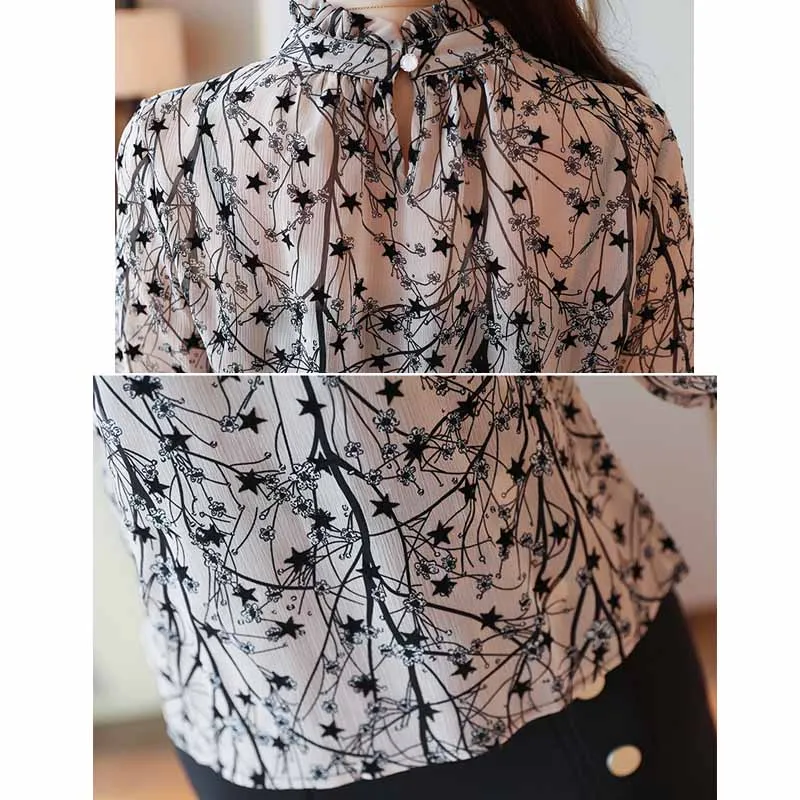 2020 Fashion Casual Spring Women Chiffon Blouses Stand Collar Floral Women Tops Women Clothing Long Sleeve Printed Shirt 6197 50