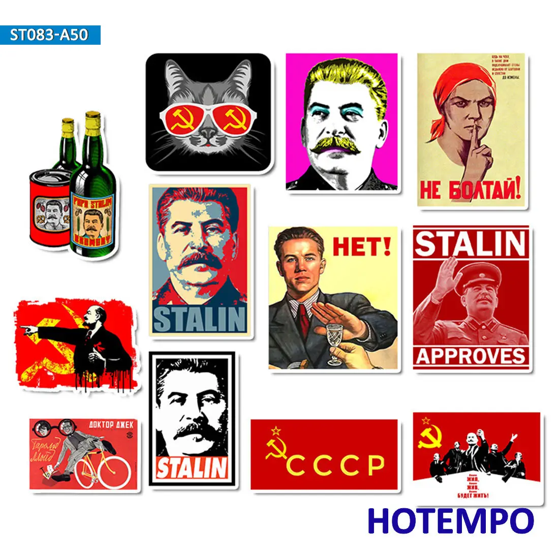 50pcs Stalin USSR CCCP Retro Slogan Cool Funny Stickers for Phone Laptop Notebook Luggage Guitar Skateboard BMX Bike Car Sticker