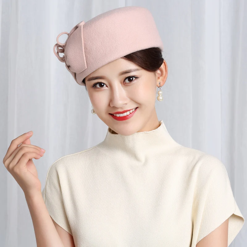 H3531 Women Wool Fedoras Hat Autumn Winter Korean Pure Color Bowknot Elegant Party Cap Japanese High Quality Retro Lady Hats