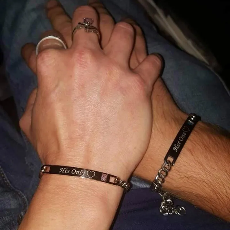 Couples Bracelets Set For Boyfriend Girlfriend Him Her One His Only Letters Stainless Steel Relationship Matching Promise image 3