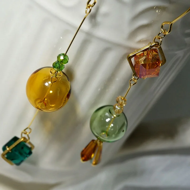 Original Handmade Korean Long Drop Earrings For Women Charming GEM Glass Ball Dangle Earings Femme Brincos Jewelry