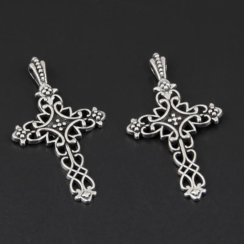 30pcs Silver Color 38x20.5mm Flower Cross Charms Religious Beliefs Pendant Fit DIY Jewelry Making Handcrafted Accessories