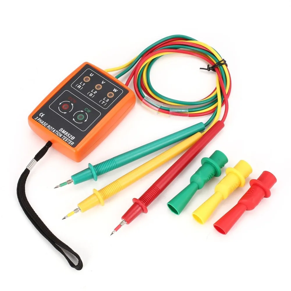 Portable Phase Tester 3 Phase Rotation Tester Digital Phase Indicator Detector LED Buzzer Phase Sequence Meter Voltage Tester