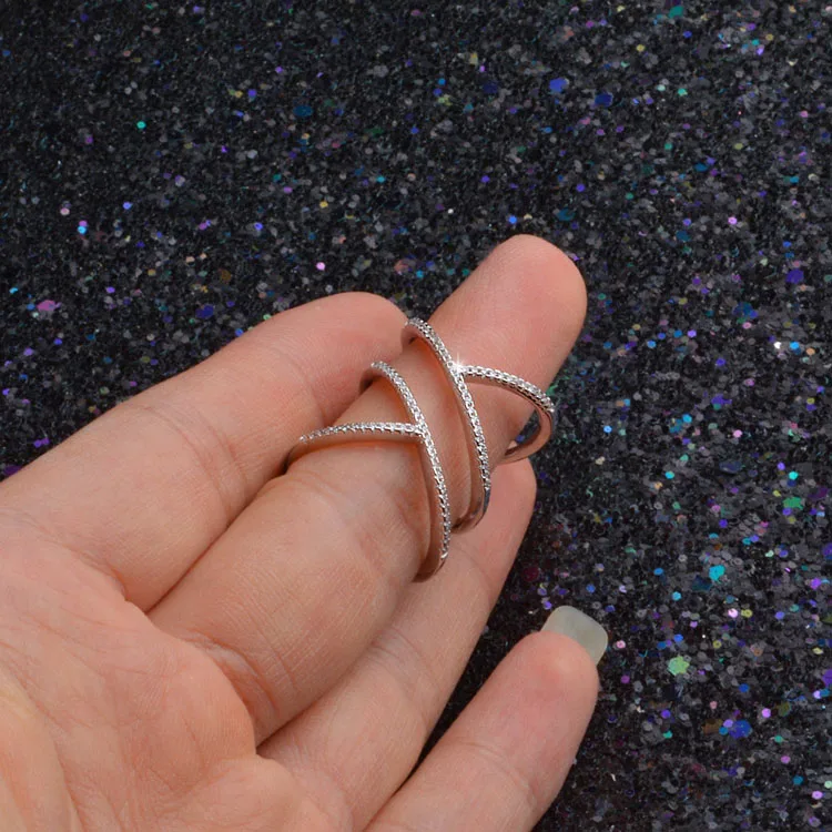 Foxanry Wholesale Silver Color Sparkling Single Rings for Women Couples New Fashion Elegant Party Jewelry Adjustable