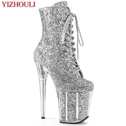 Bottines sexy à talons hauts de 20cm, modèles de vamp à paillettes, pour fêtes, pôle ylène dans les boîtes de nuit, ylène dans les chaussures