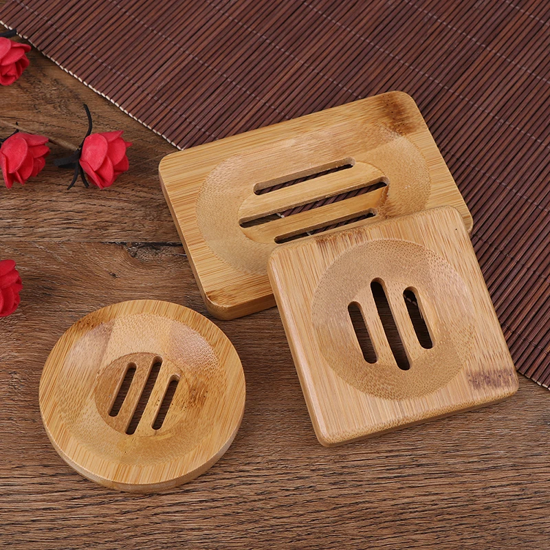 Natural Wooden Bamboo Soap Dish Wooden Soap Tray Holder Storage Soap Rack Plate Box Container for Bath Shower Plate Bathroom