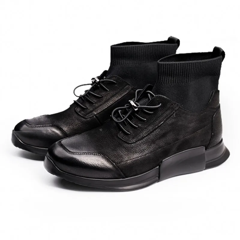 

Man 2023 Casual Designer Shoes Lace Up Genuine Leather Boots Mens Luxury High Quality Round Toe Black Spring Autumn Work Boots