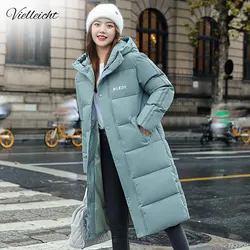 Vielleicht-Parka acolchoada com capuz feminino, outwear longo, jaqueta monocromática, casaco de algodão, amantes, moda feminina, inverno