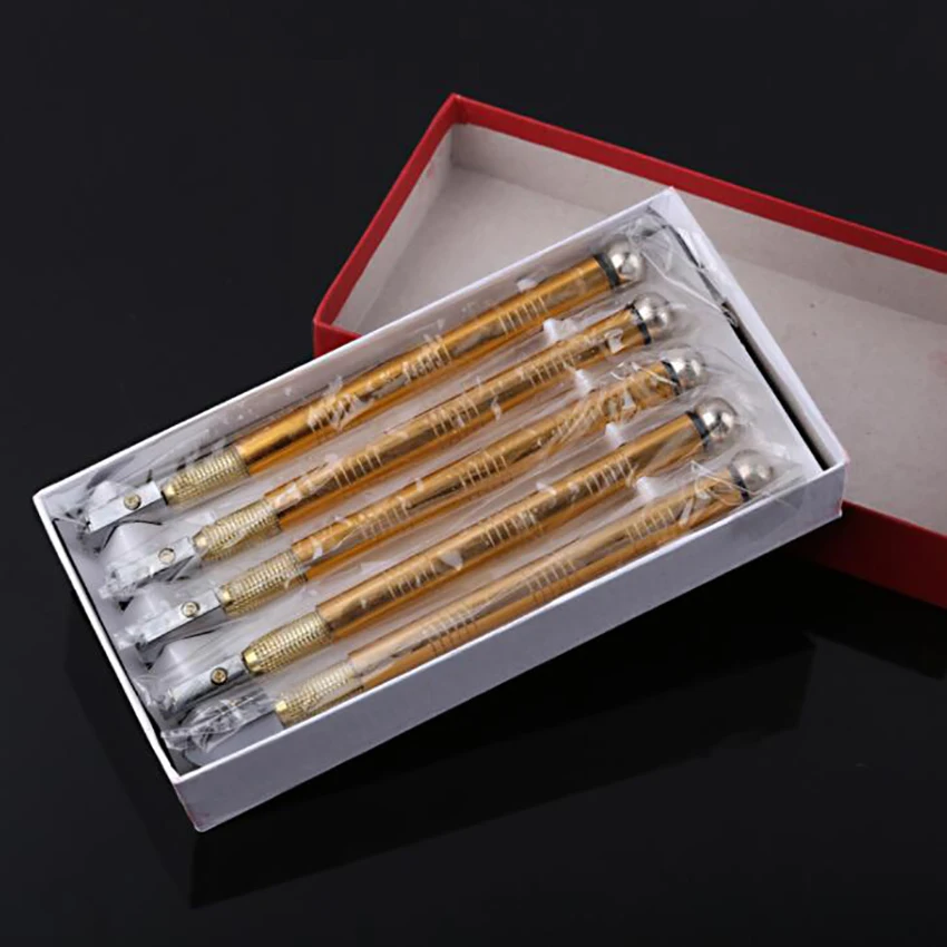 6-12mm Glass Cutter Heavy Duty Golden Handle Pencil Style Oil Feed Carbide Tip Glass Cutter Cutting Tools for Tiles/Mirror