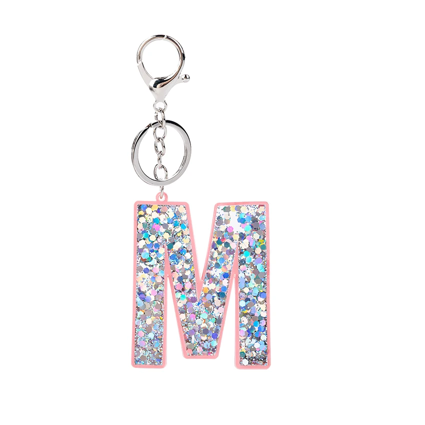 1PC Women Keychains  Glitter Hollowed-Out  Words Handbag English Letter Keyring  Charms  Car Pendants
