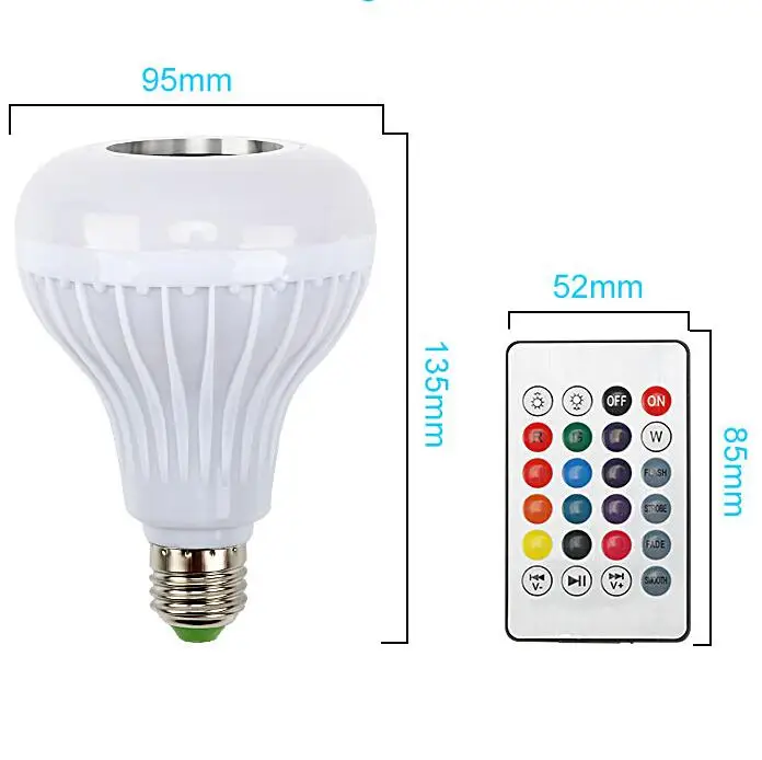 

Smart Music Bulb Led Speaker Lamp 12W E27 RGBW Wireless Bluetooth Dimmable LED Bulb Light with 24 Keys Remote Control