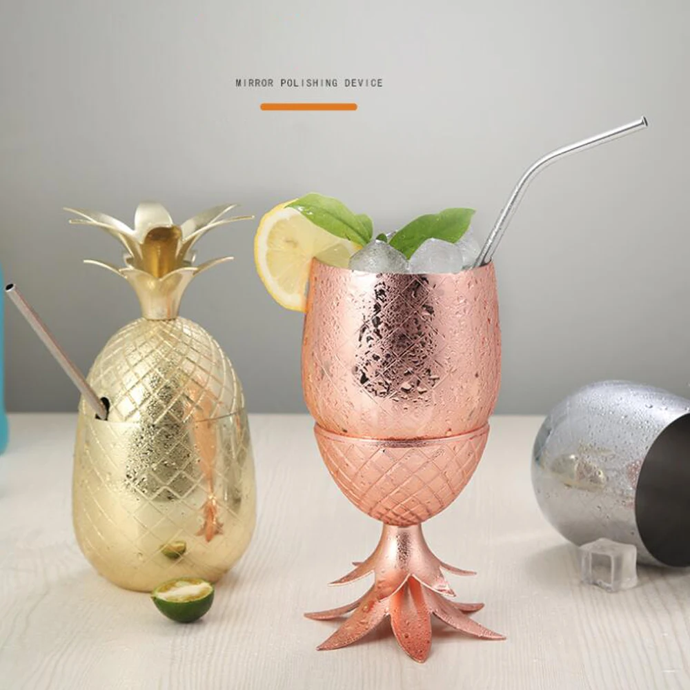 الفولاذ المقاوم للصدأ الأناناس كوكتيل الزجاج معدن النحاس كوب موسكو البغل كوب النبيذ الزجاج ديكورات المنزل بار الملحقات ، 500 مللي #5