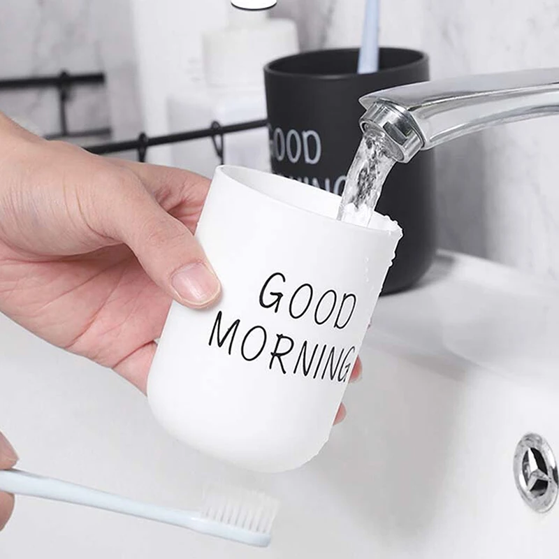 Simple Nordic Travel Portable Washing Cup Home Bathroom Couple Plastic Good Morning Print Toothbrush Holder Cup Storage Cup New