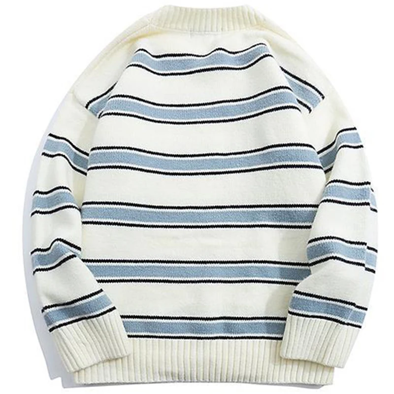 Striped Sweater Harajuku Oversized 2023 Japanese Style Autumn New Round Neck Spliced Color Loose Hip Hop Women Knitted Sweater