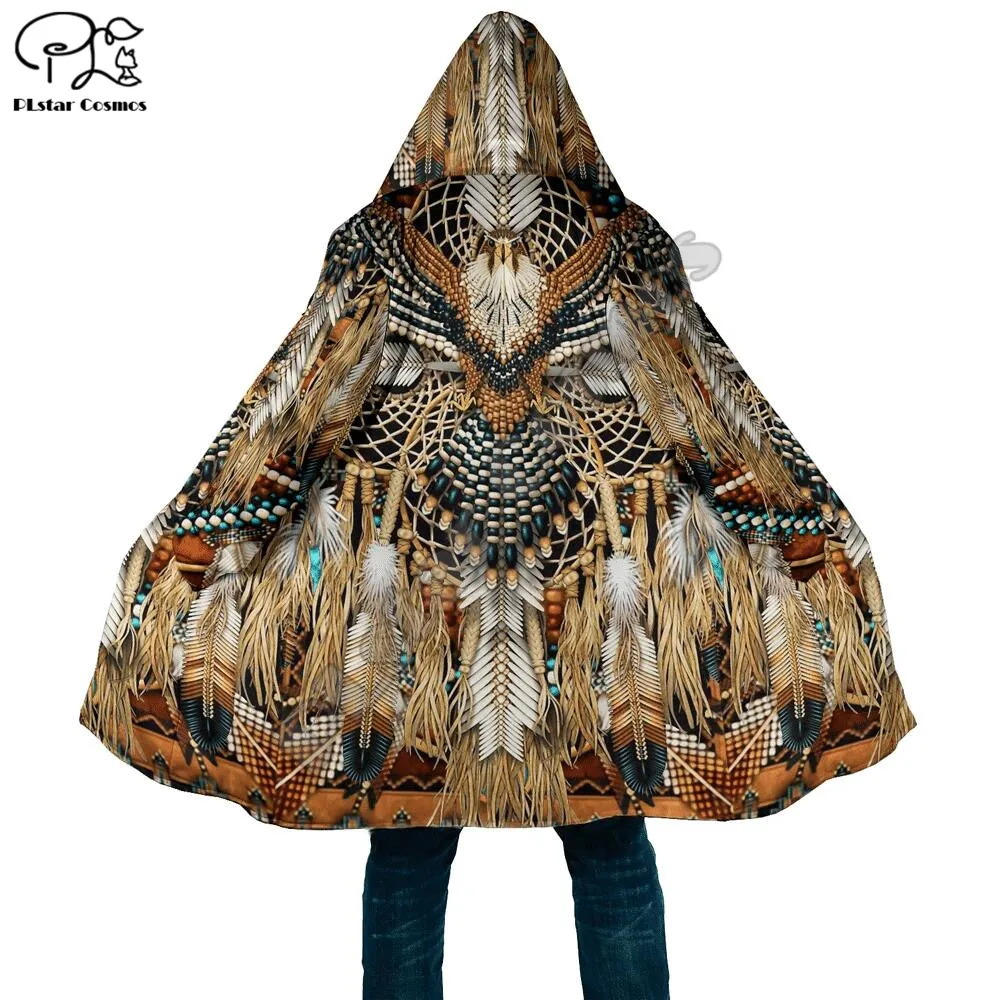 PLstar Cosmos Aborigine Style Eagle 3D Printed Winter Men/Women Hooded Cloaks Fleece Wind Breaker Unisex Casual Warm Overcoat E1