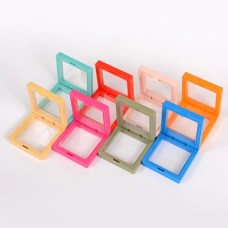 

Colorful Empty PET Membrane box Holder Floating Display Case Earring Gems Ring Jewelry box Suspension Packaging Boxes