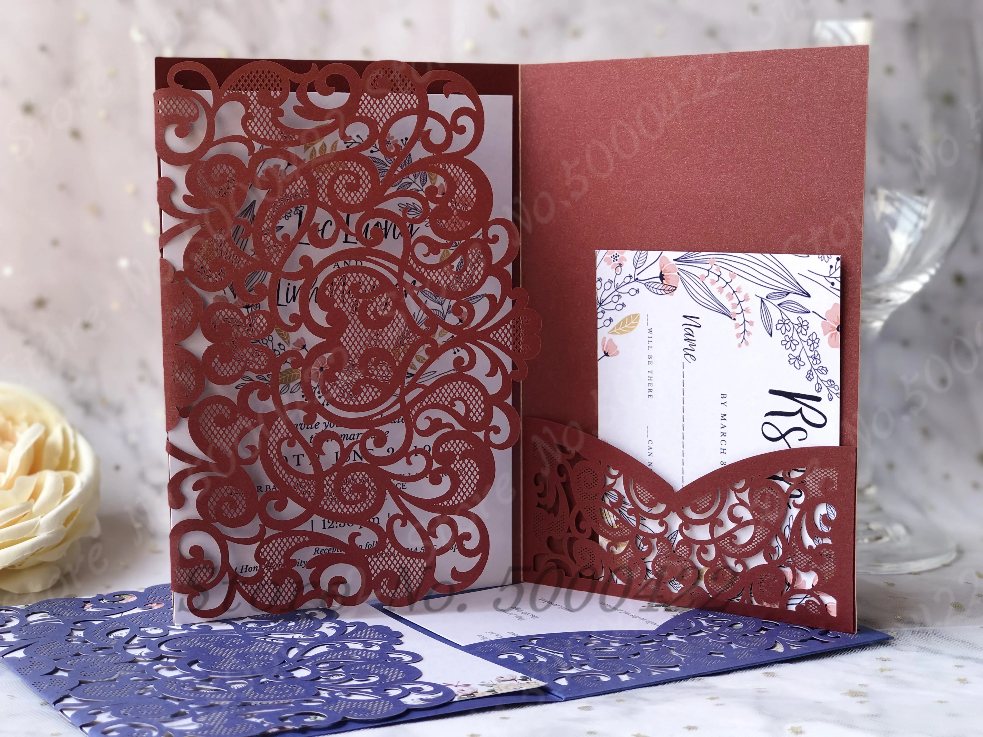 

50pcs Elegant Laser Cut Wedding Invitation Cards Greeting Card Customize Business With RSVP Cards Decor Party Supplies