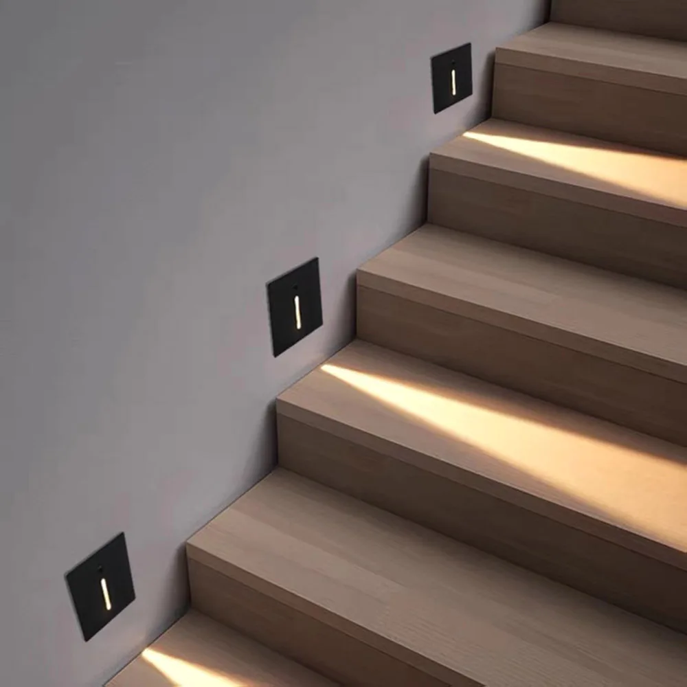 

Indoor Recessed Led Stair Light Wall Lamp PIR Motion Sensor Staircase Light AC85-265V Step Lamp 3W Corridor Wall Sconce Light