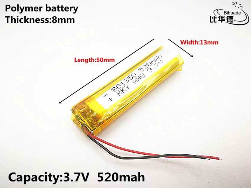 Good Qulity 3.7V,520mAH,801350 Polymer lithium ion / Li-ion battery for TOY,POWER BANK,GPS,mp3,mp4