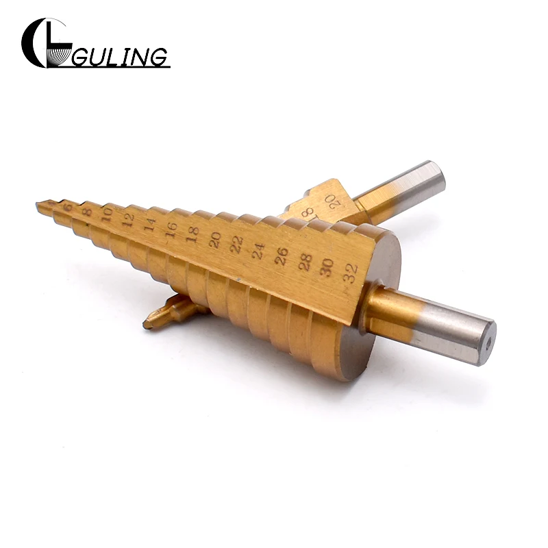 GULING 1PCS  4-12/4-20/4-32mm HSS Titanium Coated Triangle handle Pagoda Drill HSS Tools multi-tool table step drill tower drill