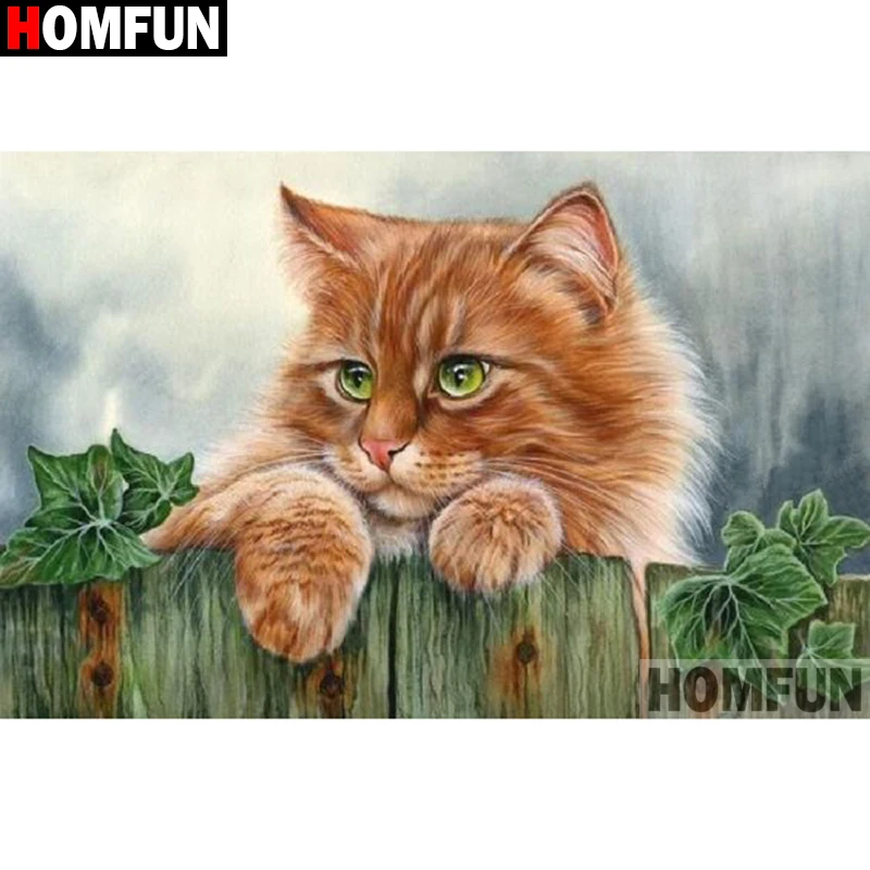 

HOMFUN Square/Round Drill 5D DIY Diamond Painting "Animal cat" Embroidery Cross Stitch Full Rhinestone Decor A27153