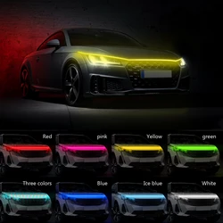 Lámpara de circulación diurna DRL para capó de coche, tira de luz de ambiente RGB, piezas exteriores impermeables para faro de coche, lámpara ambiental decorativa