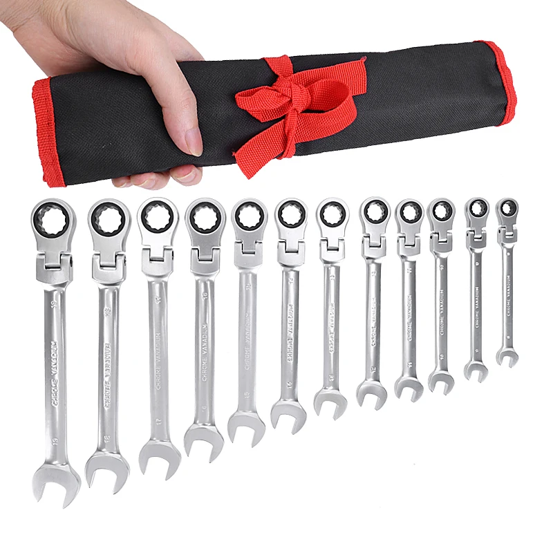 Flexible Ratchet Wrench Set 5/6/7/12pcs 8-19mm Spanner Gear Ring Ratcheting Combination Flexi Wrench Kit Metric Flex Head