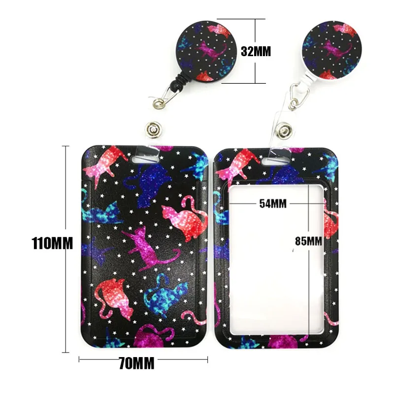 Starry Colorful Cats Cute Card Cover Clip Lanyard Retractable Student Nurse Badge Reel Clip Cartoon ID Card Holder accessories