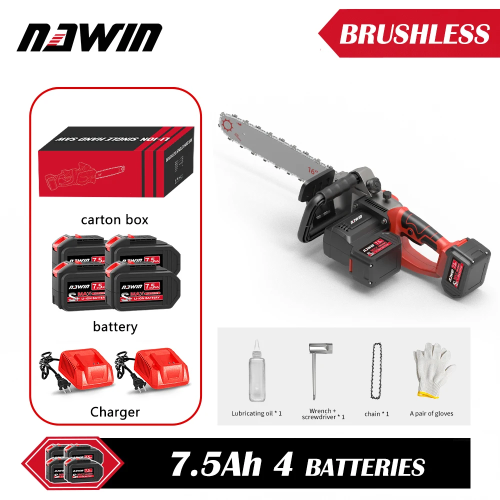 NAWIN Industrial Electric Chain Saw Hand Held Tool 12/16\'\' Powerful Motivation Outdoor logging Install Without Battery