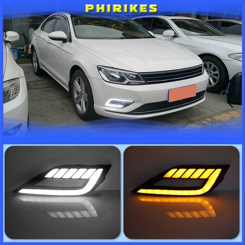 

2 pcs For Volkswagen Lamando 2015-2017 LED DRL Daytime Running Light Daylight driving yellow turn Signal lamp