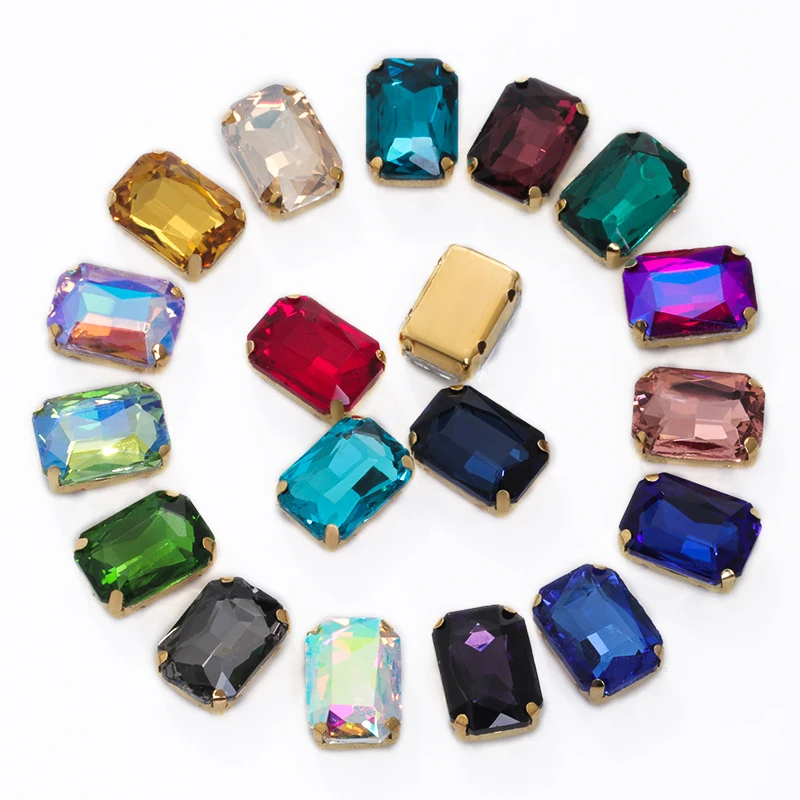 30 Colors 50/20Pcs Octagon Sew on Crystal Wholesale Bulk Button Rhinestone for Needlework Flat Back Strass Golden Glass Crafts