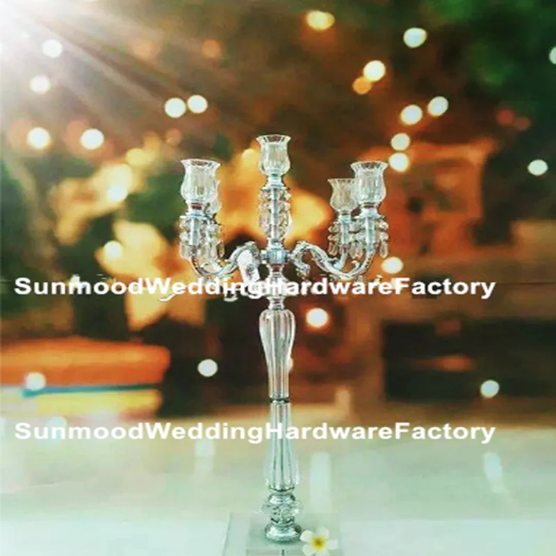 

new style High quality 5 arms tall wedding crystal candelabra for table centerpieces senyu01143