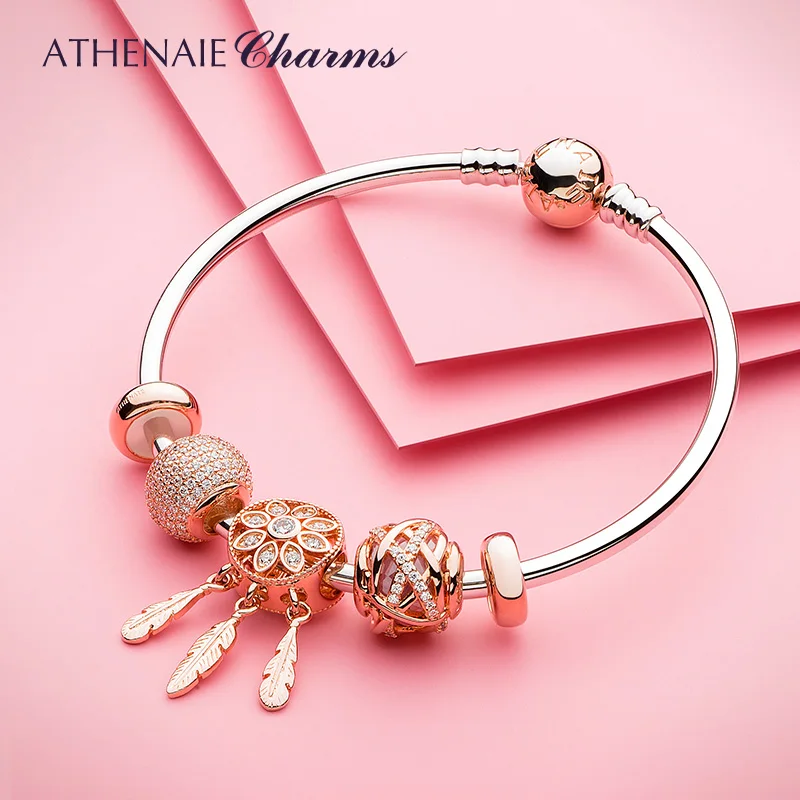 

ATHENAIE 925 Sterling Silver Rose Gold Spiritual Dreamcatcher Charms Beads Fit Bracelet For Women Jewerly Valentine Day Gift