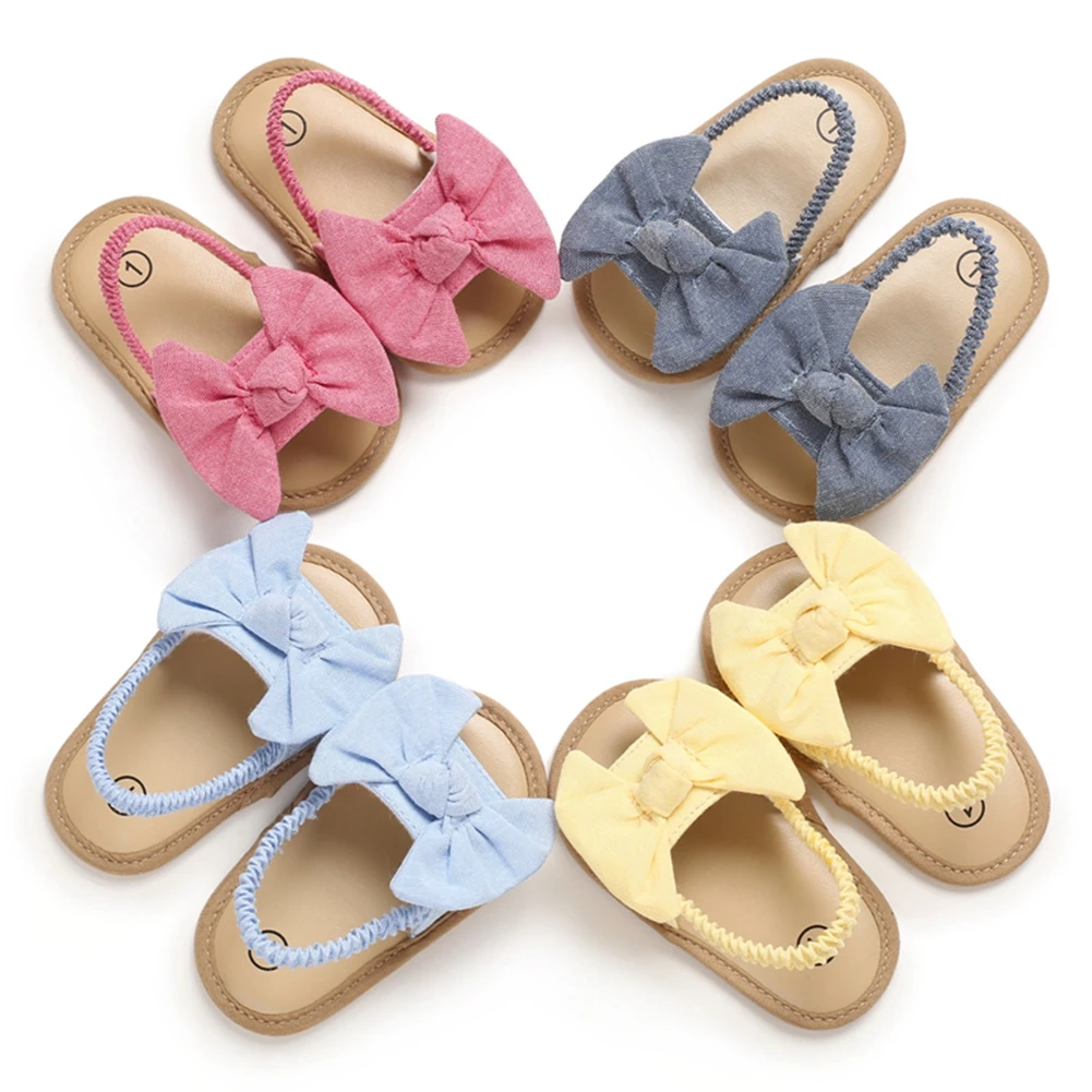 Sandali Bowknot per neonate Casual suola morbida scarpe eleganti da principessa Patchwork antiscivolo piatto per calzature Sandalias all\'aperto 0-18M