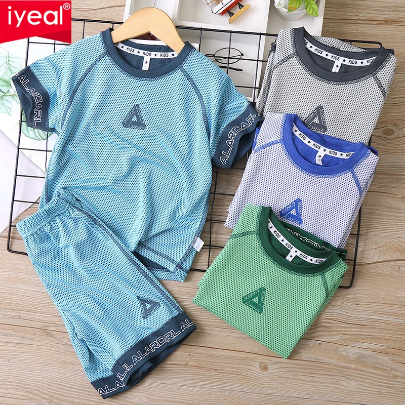 

IYEAL Summer Boys' Sports Suit Breathable Mesh Children's Short Sleeve T Shirts + Shorts Two-Pieces Boy Children Clothing Sets