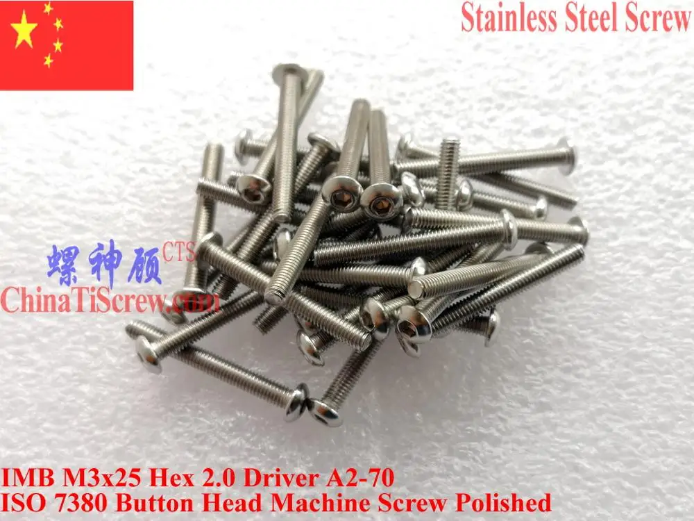 ISO 7380 Stainless Steel M3 screws M3x22 M3x25 M3x30 Button Head Hex 2.0 Driver A2-70 Polished 50 pcs QCTI Screw