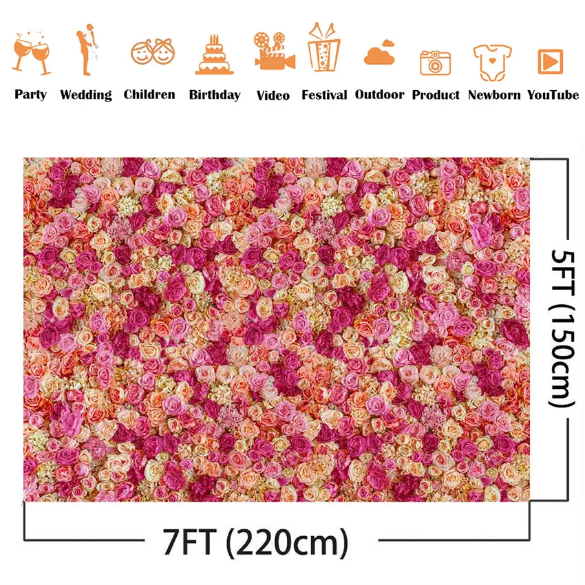 Fondo fotográfico de pared con flores rojas, telón de fondo para fotografía de boda, ducha, boda, flores rosas y Rojas