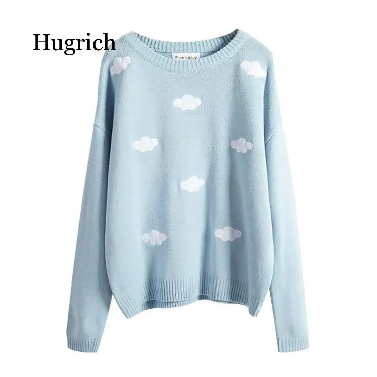 2020 Women's Kawaii Ulzzang Vintage College Loose Clouds Sweater Female Korean Punk Thick Cute Loose Harajuku Clothing for Women