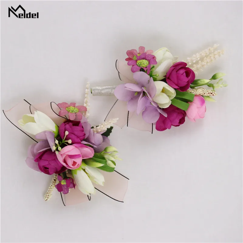 Meldel Hochzeit Bouton Corsage Pins für Männer Brautjungfern Handgelenk Armband Groomsmen Boutonniere Prom Anzug Ehe Zubehör