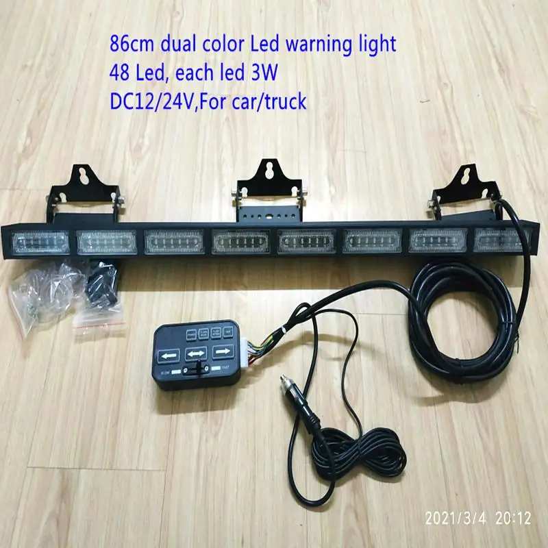 86cm Car windshield Led Warning light bar with controller,DC10-30V,Dual color,48Leds*3W,Led Traffic safe advisor signal light