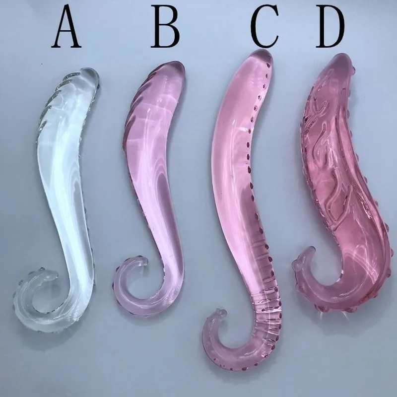 Hippocampus Shape G Shape Pyrex Glass Crystal Dildo with Spot Beads Fake Penis Anal Butt Plug Gay Masturbation Box Shipping