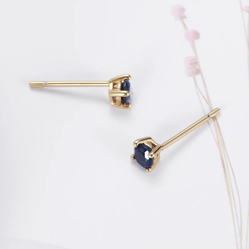 Women\'s Small Stud Earrings Silver 925 Earrings With Sapphire Blue Stones Fine Fashion Korea Jewelry