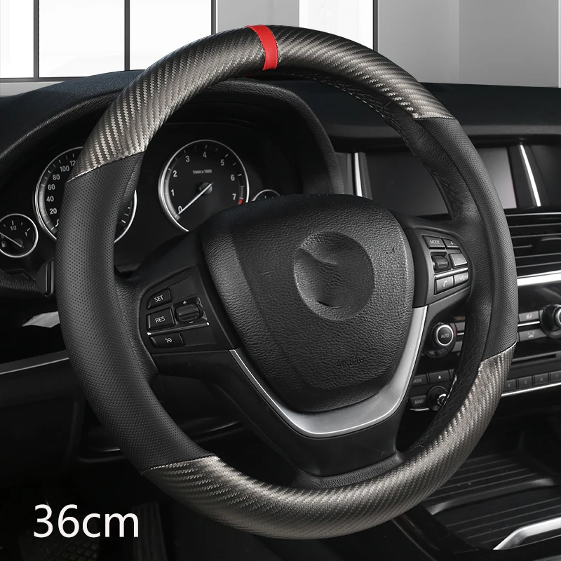 36cm Leather +Carbon Fiber Car Steering Wheel Cover Size S for Honda Civic Ciimo Jade SUZUKI Alto NISSAN Juke Auto Accessories