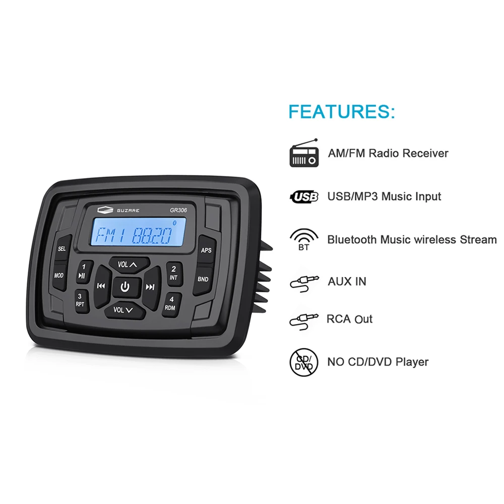 Waterproof Marine Radio Boat Stereo Bluetooth Sound System Digital Audio Media FM AM  Car MP3 Player For ATV RV Yacht Motorcycle