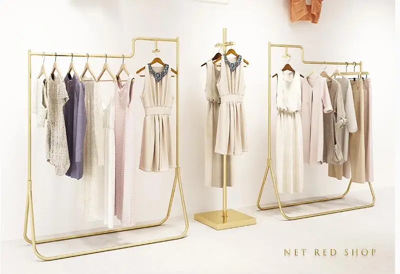 Clothing store display rack floor type light luxury clothes rack women's clothing store shelf gold display rack