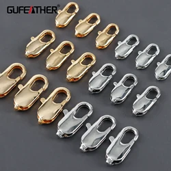 GUFEATHER-M928, accesorios de bricolaje, alcance de paso, sin níquel, gancho de cierre de langosta, chapado en rodio de oro de 18k, cobre, fabricación de joyas, lote de 10 unidades