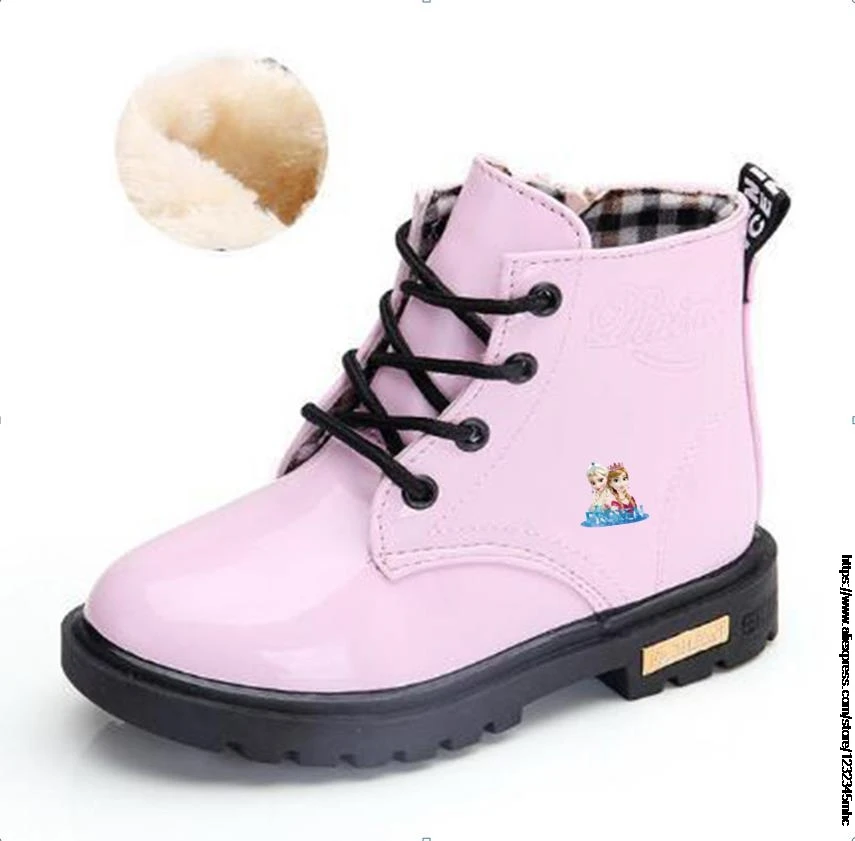 Disney Ankle Boots New Elsa Princess Shoes Pink Snow Boots Kids Fur Boots Stitch Girls Winter Boots for Girls shoes Cow Muscle