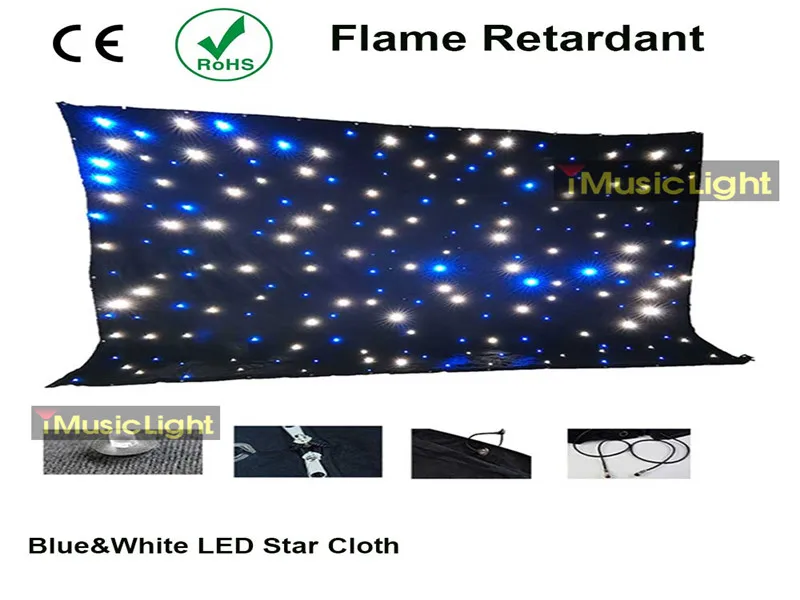 3Mx8M Blue+White LED starlight backdrop curtain DMX Controller LED Star Cloth for Wedding Decoration