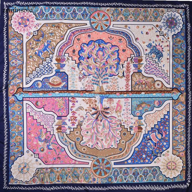 ジャングルの太陽-女性のための高級ブランドのスカーフ,130x130cm,正方形,バンダナ