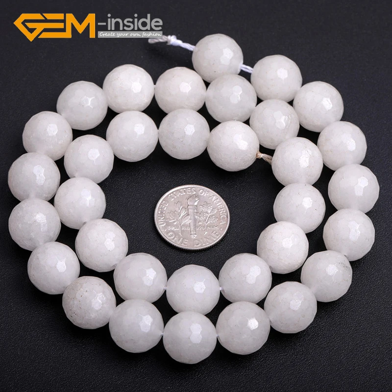 Round White Jades Beads For Jewelry Making Loose Bead For Jewelry Making Strand 15\